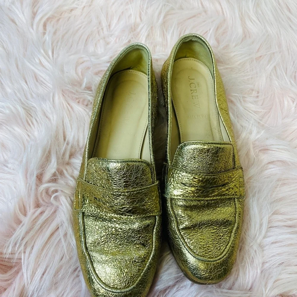 J. Crew Gold Metallic Penny Loafers Flats